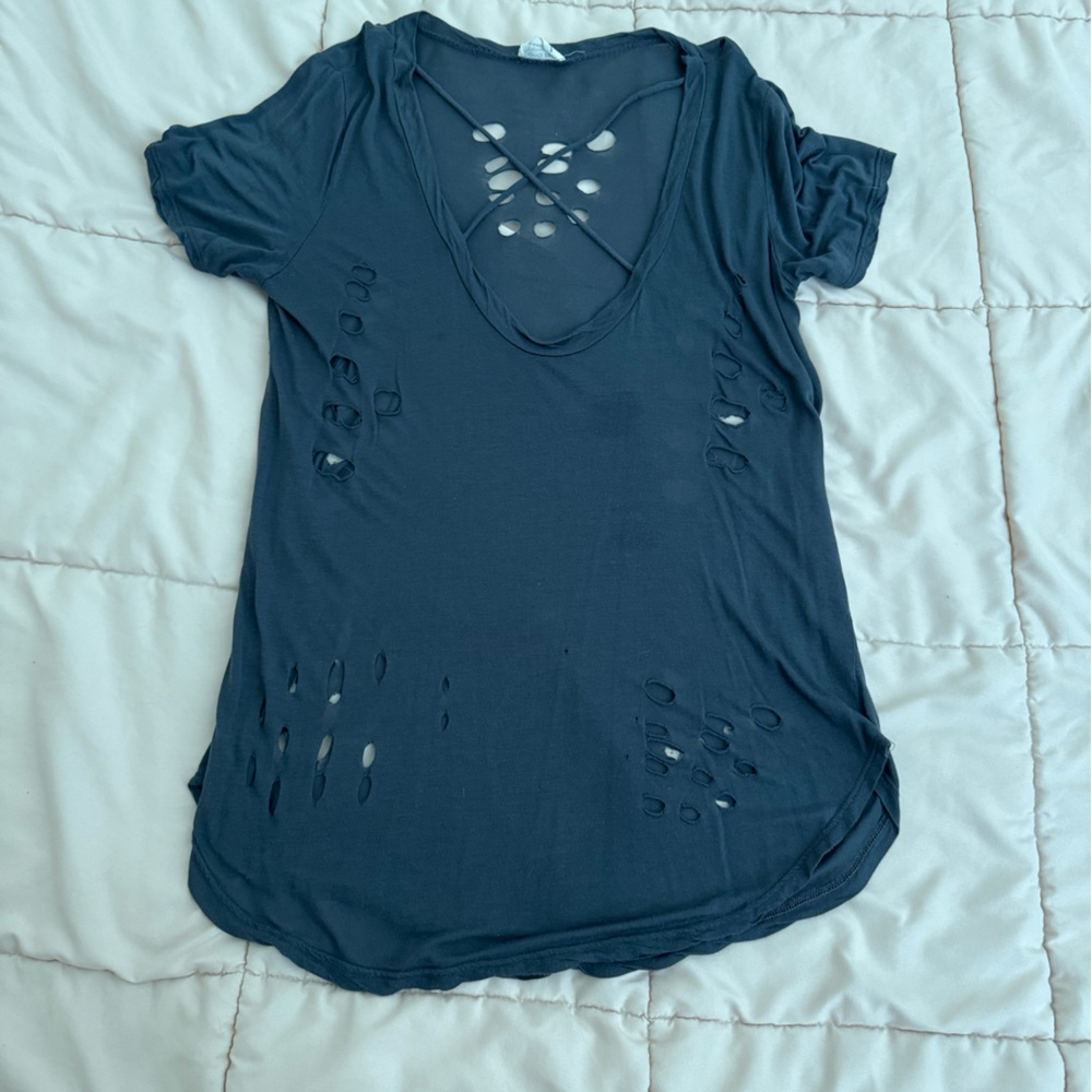 Emory Park Blue Cut Out Short Sleeve Tee